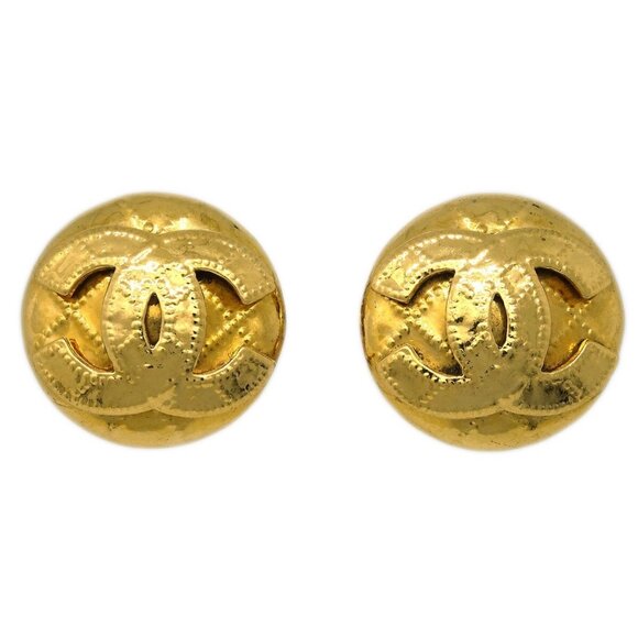 Chanel Button Earrings Clip-On Gold - Picture 1 of 4